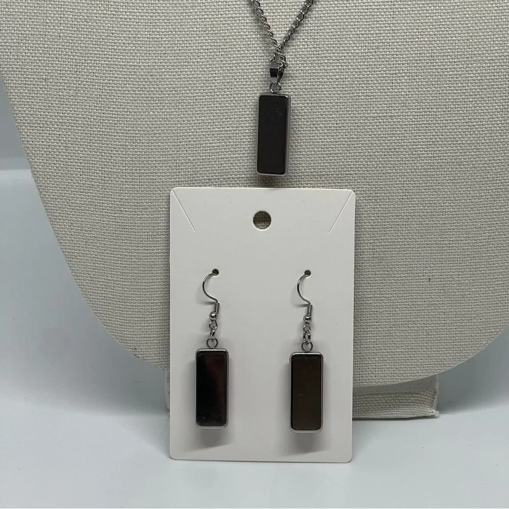 Handcrafted Teal Red Tree Rectangle Pendant Necklace & Earrings Set NWT OS